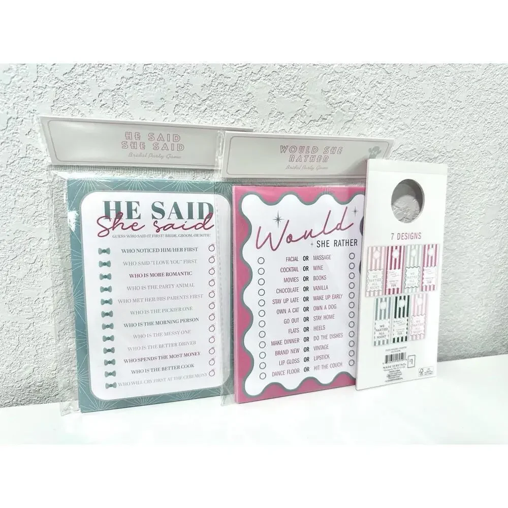 NEW Bridal Party Games Two Games for 24 Guests and 7 Door Hangers Bridal Shower